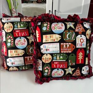 Handcrafted Festive Holiday Throw Pillows - Black and Red
